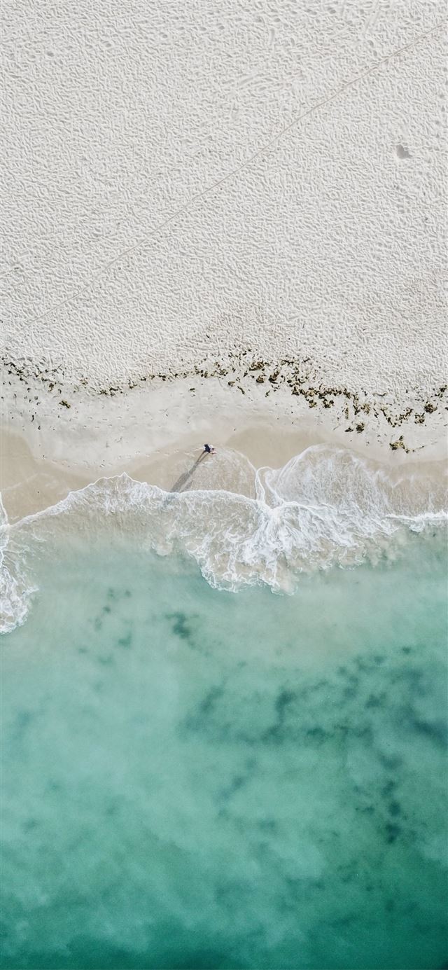 bird's eye photography of person standing on coast... iPhone 11 wallpaper 