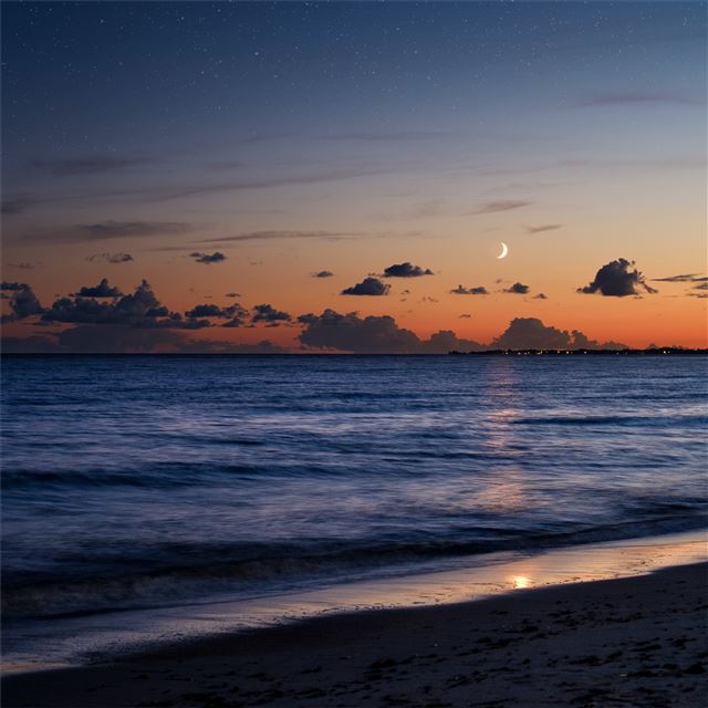 beach sea evening moon 5k iPad Air wallpaper 