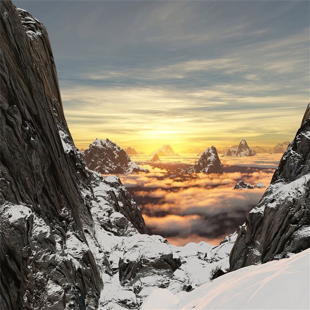 mountains snow high clouds 5k iPad wallpaper 