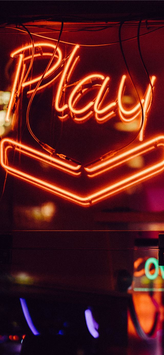 red Play neon light signage iPhone 11 wallpaper 