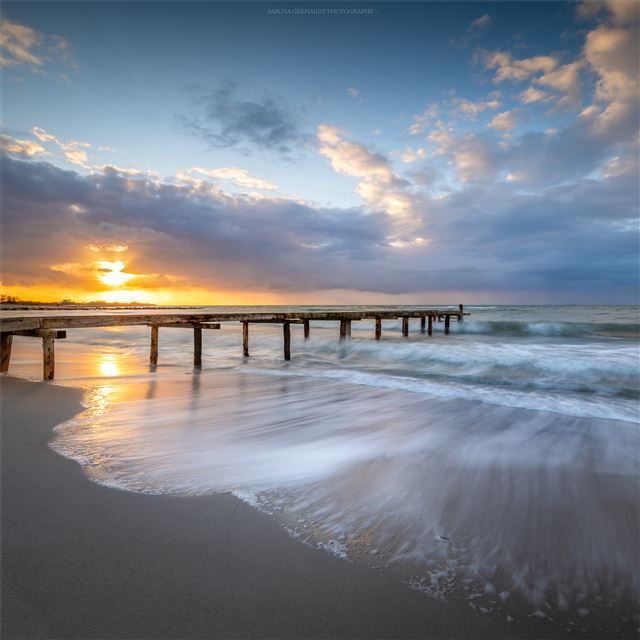 sunset pier landscape 5k iPad Air wallpaper 