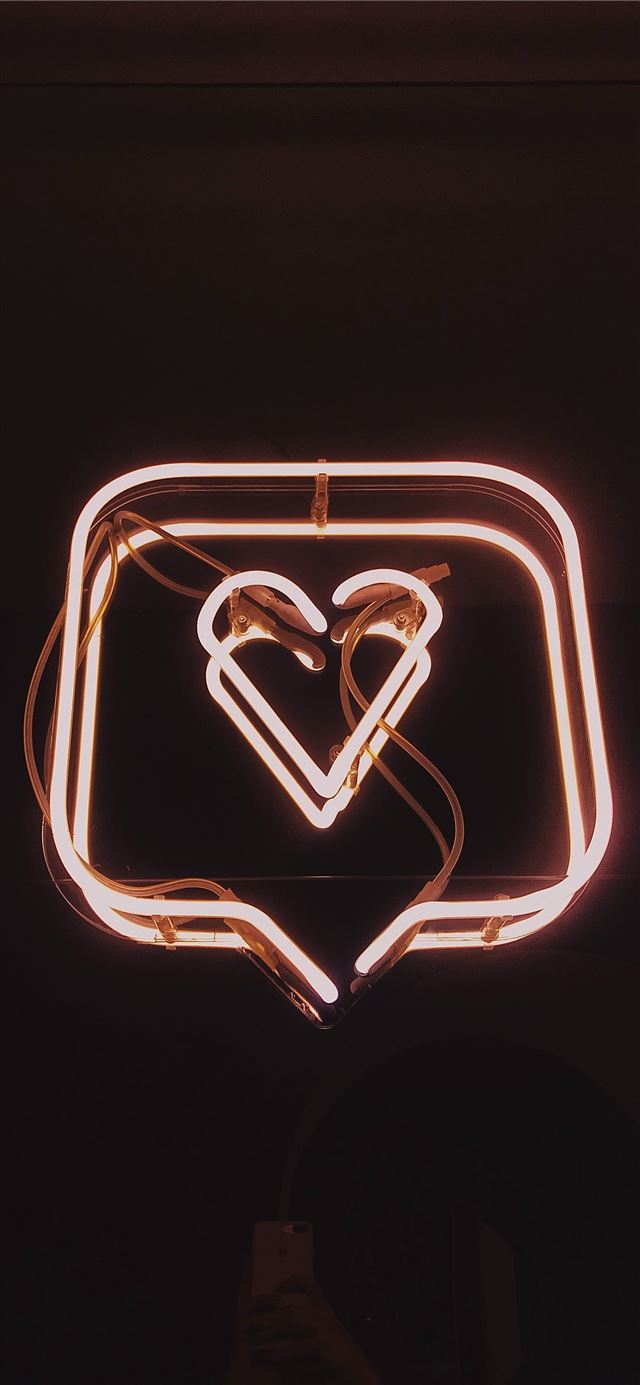 lighted square heart neon signage iPhone 8 wallpaper 