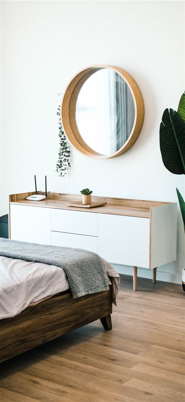white wooden dresser with mirror iPhone 11 wallpaper 