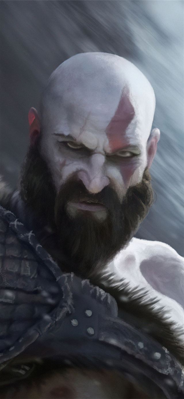 kratos digital paint art iPhone 11 wallpaper 