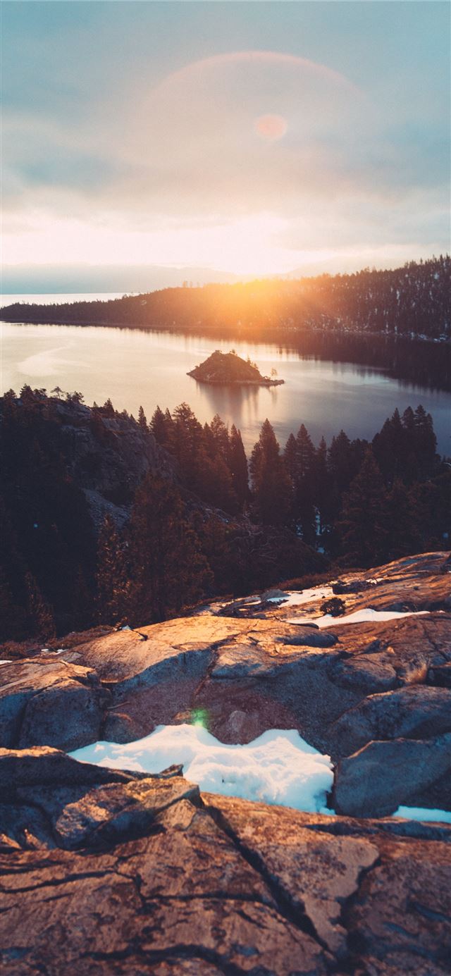 tundra mountain and body of water iPhone 8 wallpaper 