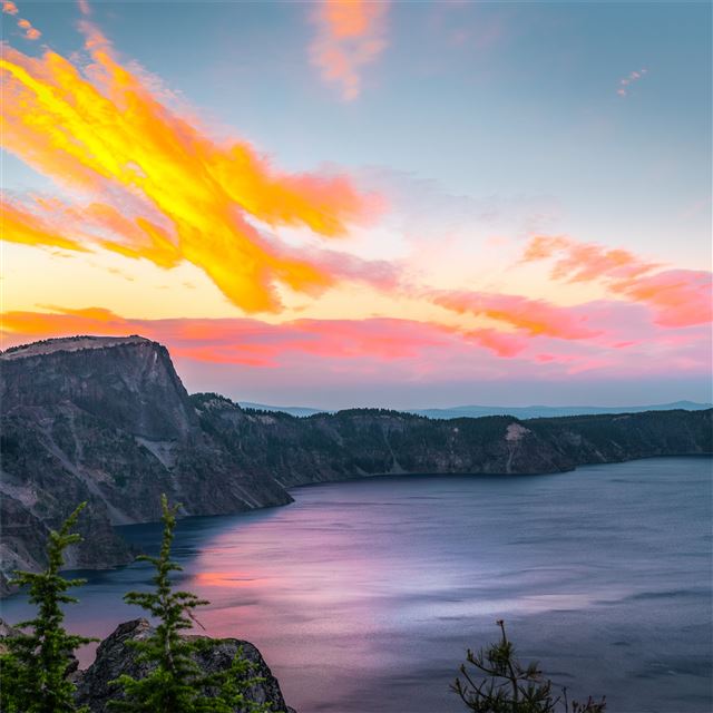 a calm sunset crater lake oregon iPad Air wallpaper 