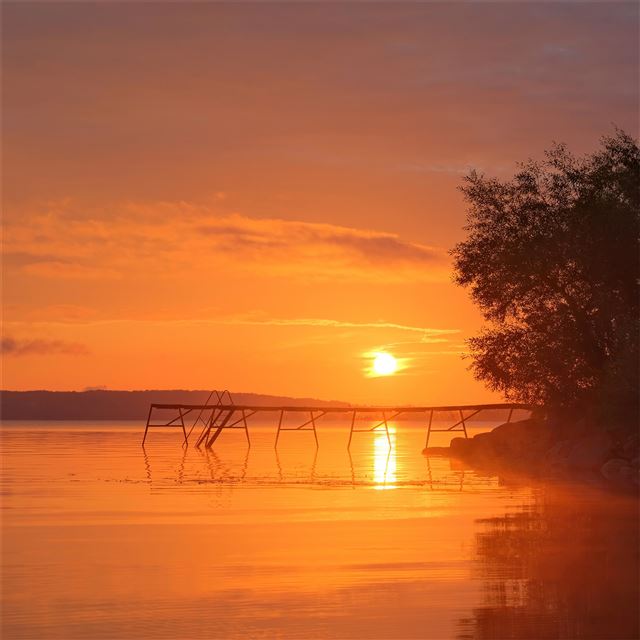 lakeside orange sunset 8k iPad Air wallpaper 