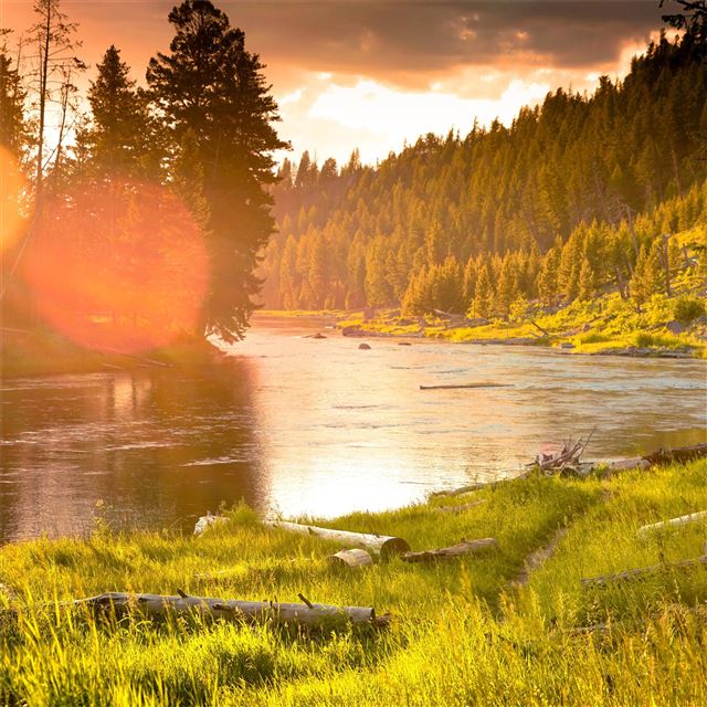 sunset after a storm in yellowstone national park ... iPad wallpaper 